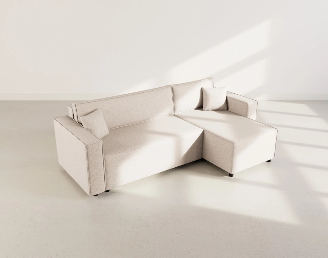 Canapé d'angle réversible 4 places convertible avec coffre en tissu texturé Jonas