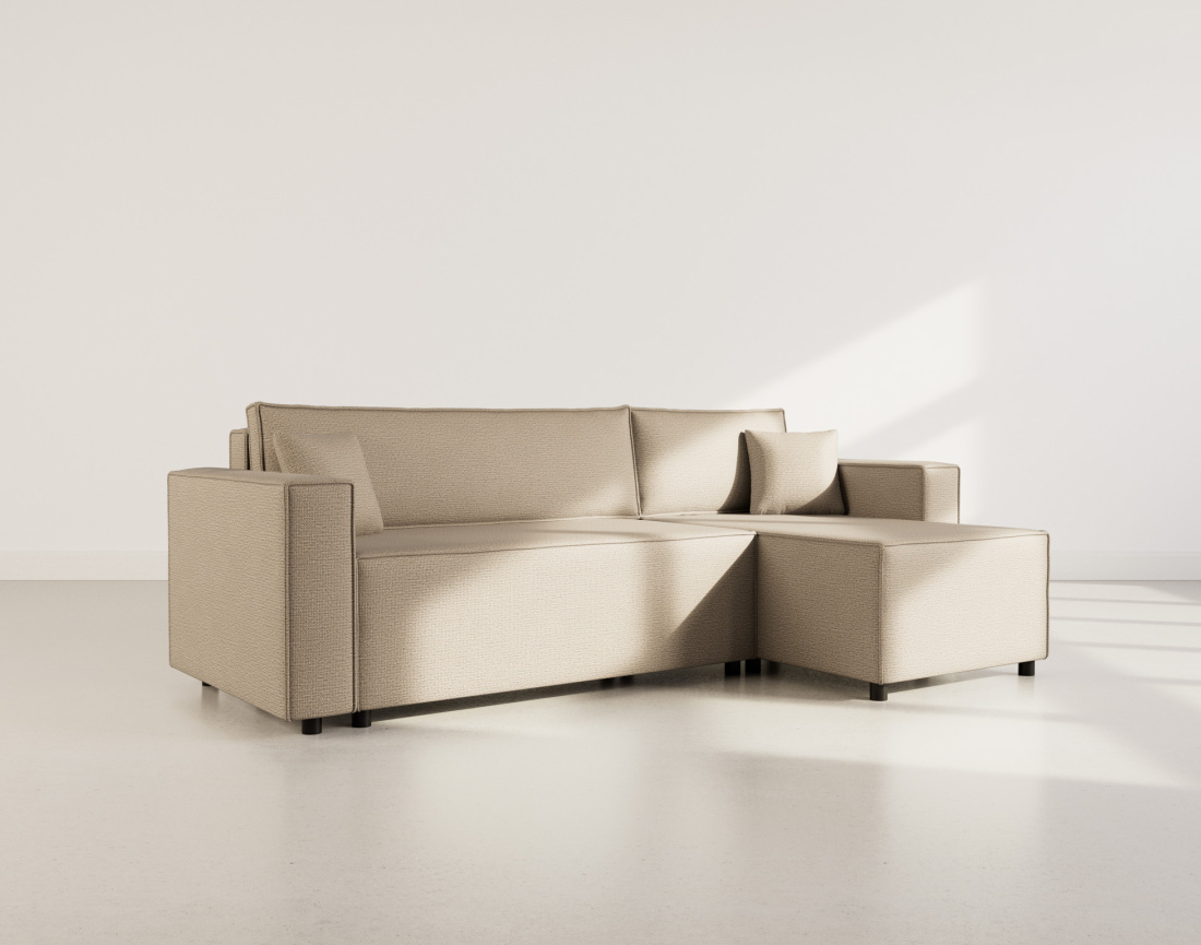 Canapé d'angle réversible 4 places convertible avec coffre en tissu texturé Jonas