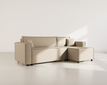 Canapé d'angle réversible 4 places convertible avec coffre en tissu texturé Jonas