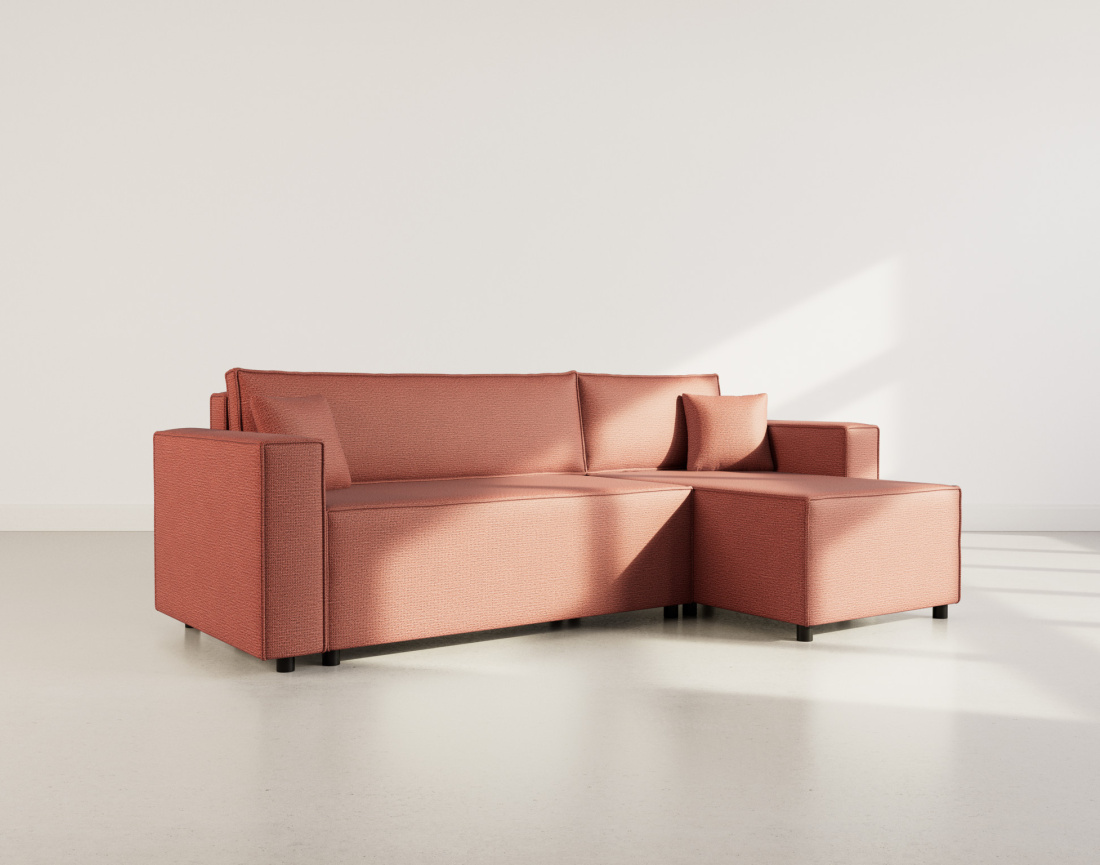 Canapé d'angle réversible 4 places convertible avec coffre en tissu texturé Jonas