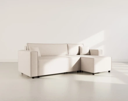 Canapé d'angle réversible 4 places convertible avec coffre en tissu texturé Jonas