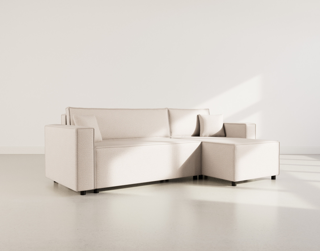 Canapé d'angle réversible 4 places convertible avec coffre en tissu texturé Jonas