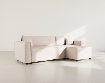 Canapé d'angle réversible 4 places convertible avec coffre en tissu texturé Jonas