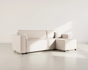 Canapé d'angle réversible 4 places convertible avec coffre en tissu texturé Jonas
