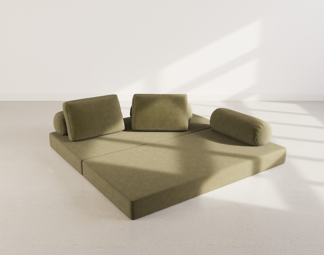 Canapé 3 places convertible en velours côtelé Lonny