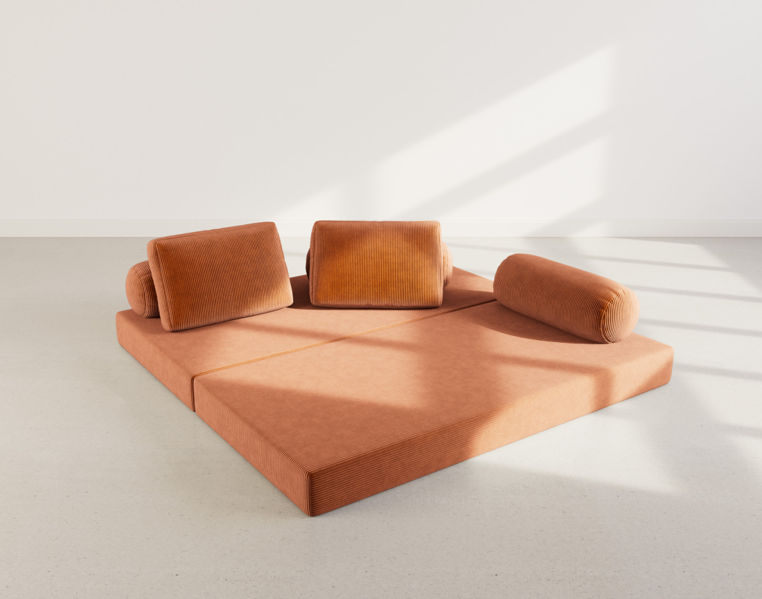 Canapé 3 places convertible en velours côtelé Lonny