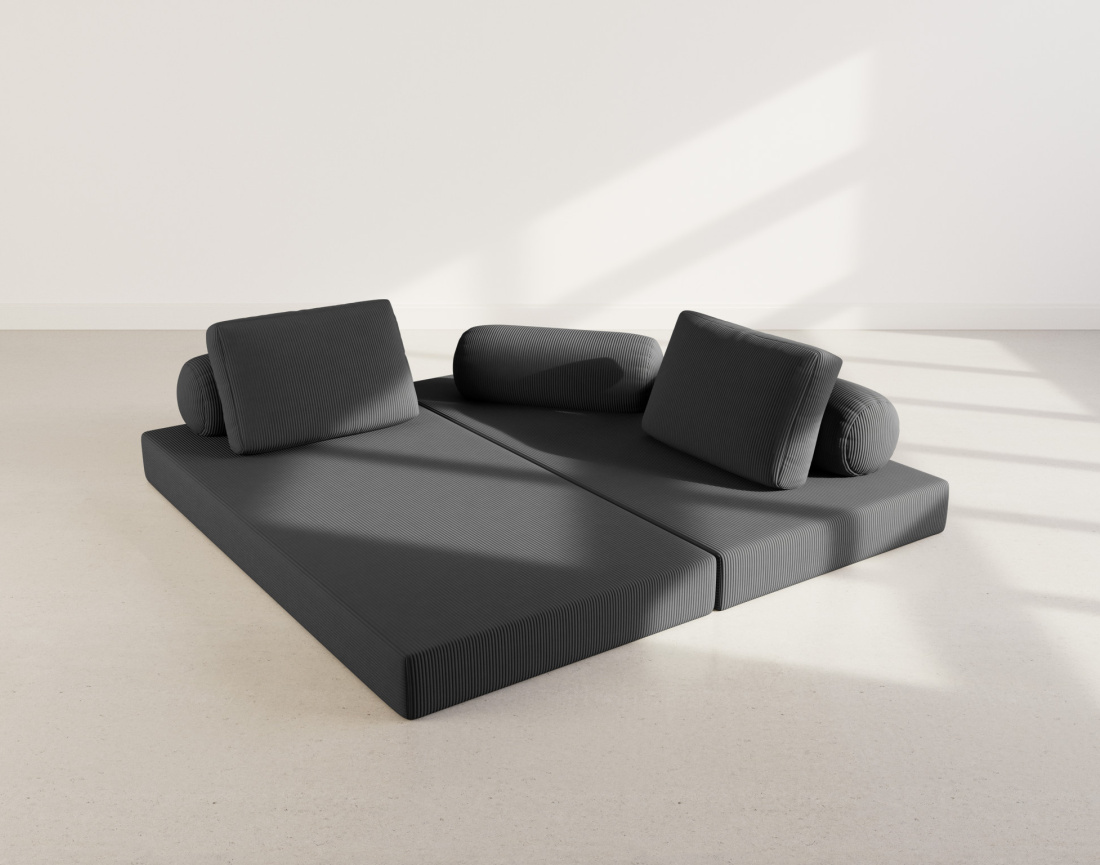 Canapé 3 places convertible en velours côtelé Lonny