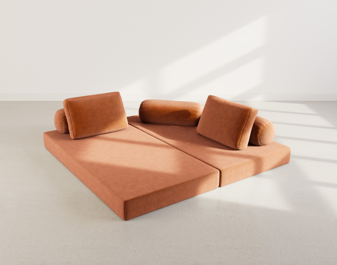 Canapé 3 places convertible en velours côtelé Lonny