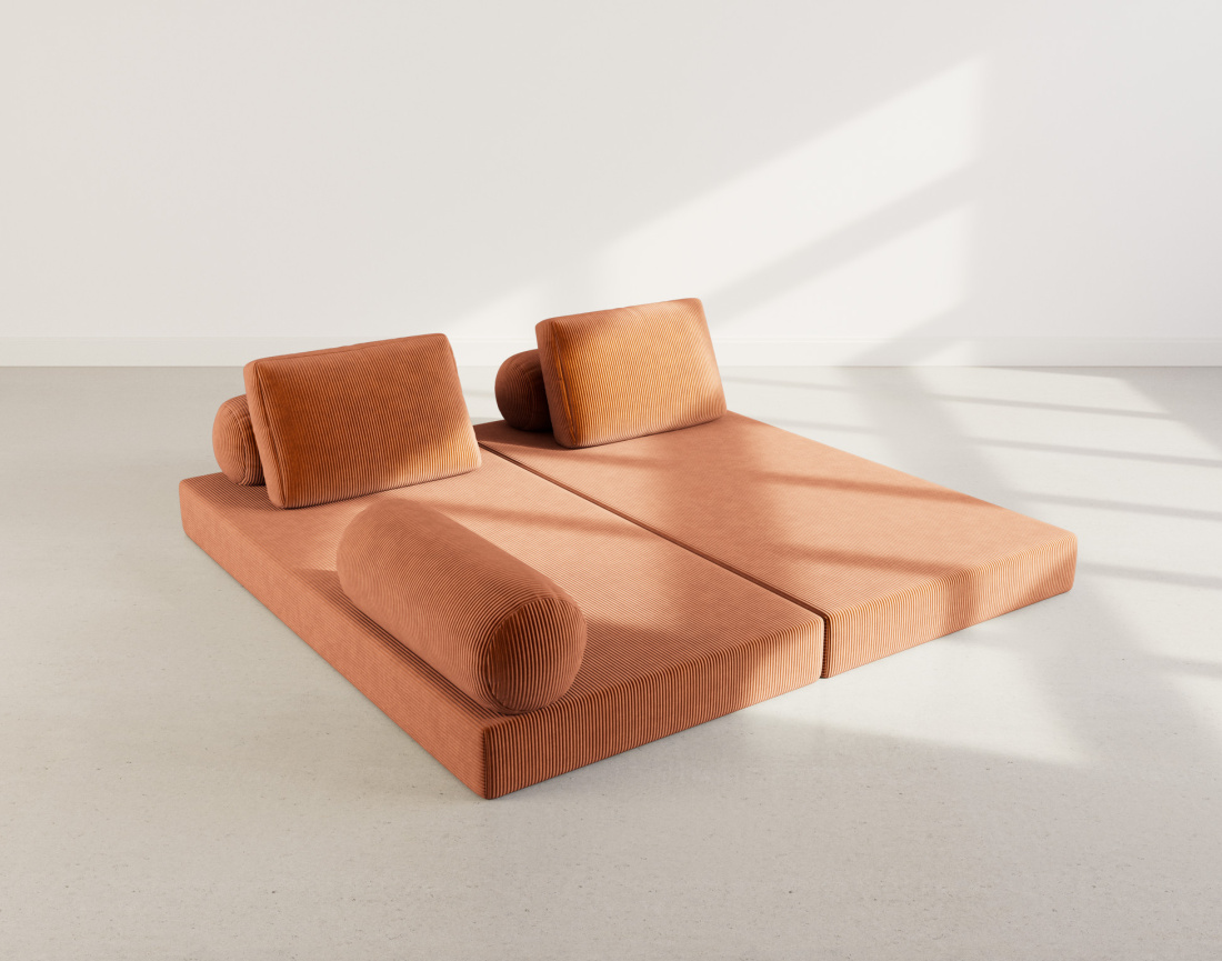 Canapé 3 places convertible en velours côtelé Lonny