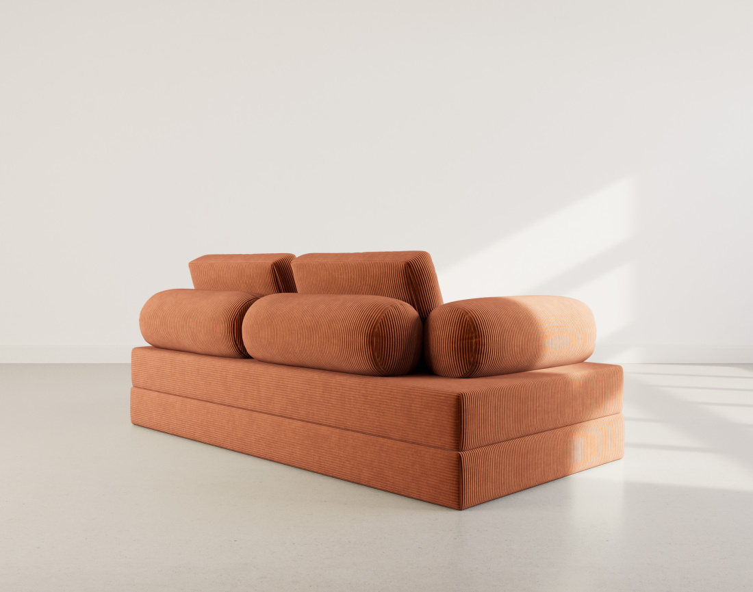 Canapé 3 places convertible en velours côtelé Lonny