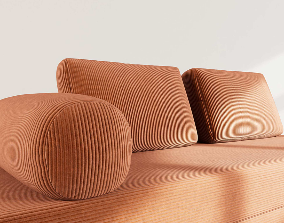 Canapé 3 places convertible en velours côtelé Lonny