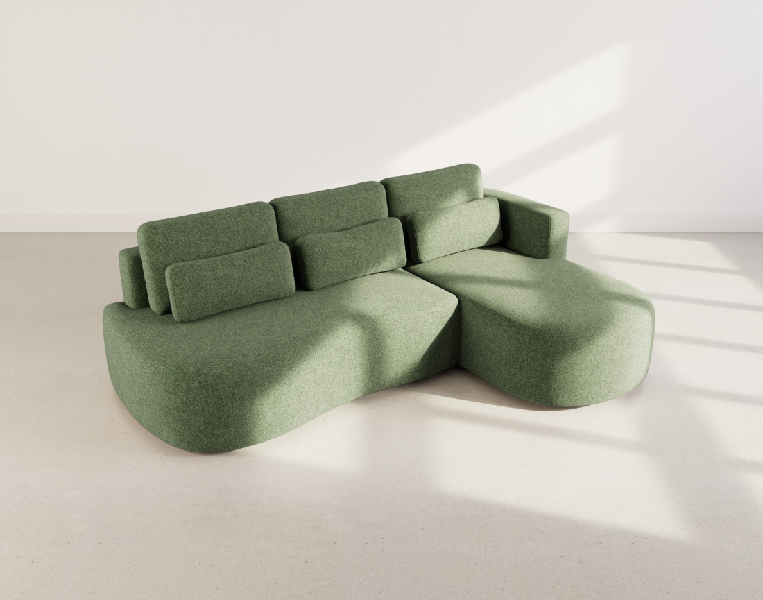 Canapé d'angle droit 4 places convertible avec coffre en tissu texturé Mahina