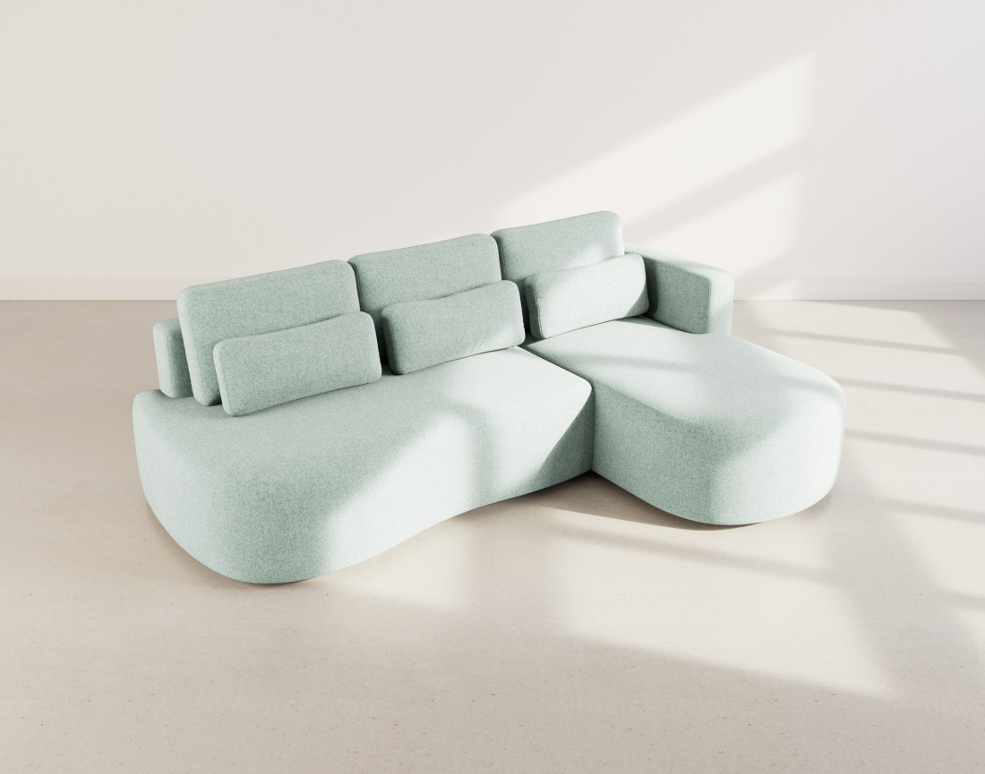 Canapé d'angle droit 4 places convertible avec coffre en tissu texturé Mahina