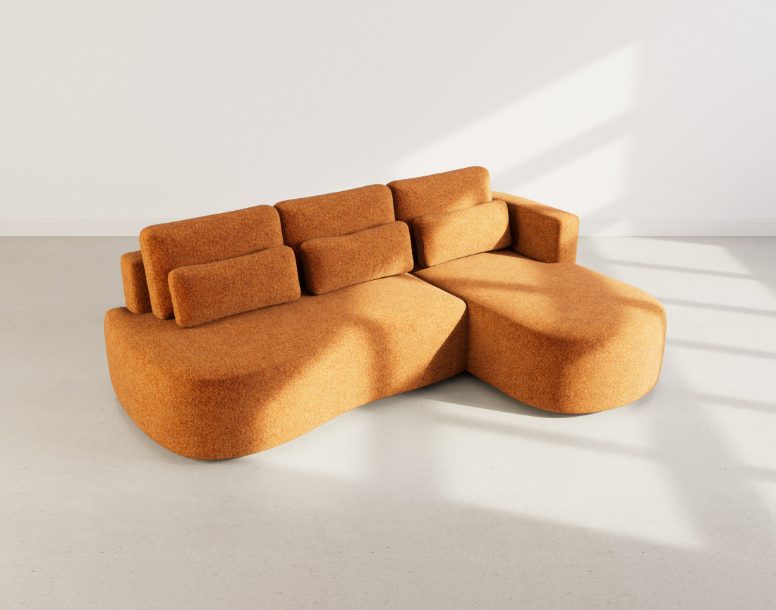 Canapé d'angle droit 4 places convertible avec coffre en tissu texturé Mahina