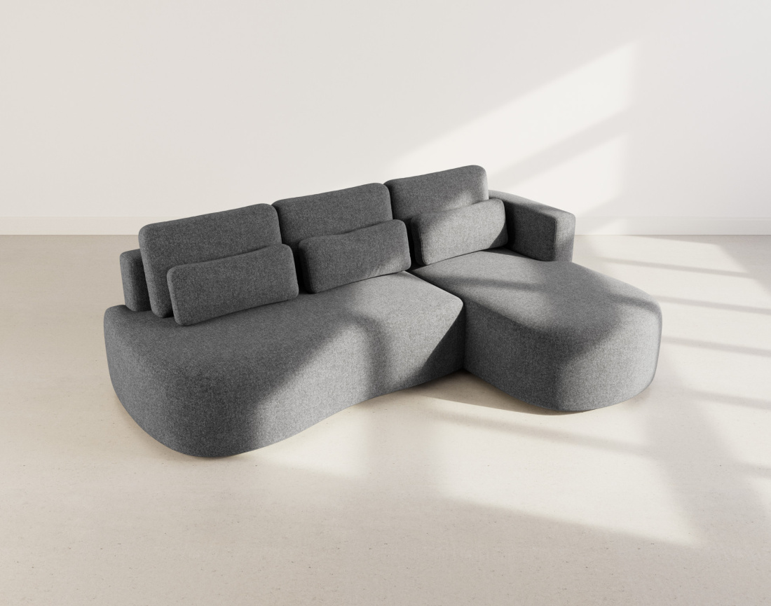 Canapé d'angle droit 4 places convertible avec coffre en tissu texturé Mahina