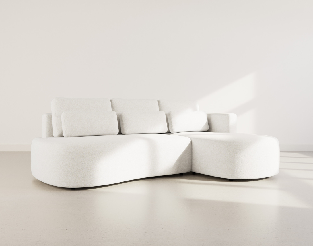 Canapé d'angle droit 4 places convertible avec coffre en tissu texturé Mahina