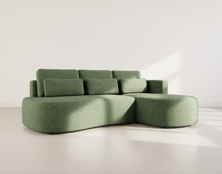 Canapé d'angle droit 4 places convertible avec coffre en tissu texturé Mahina