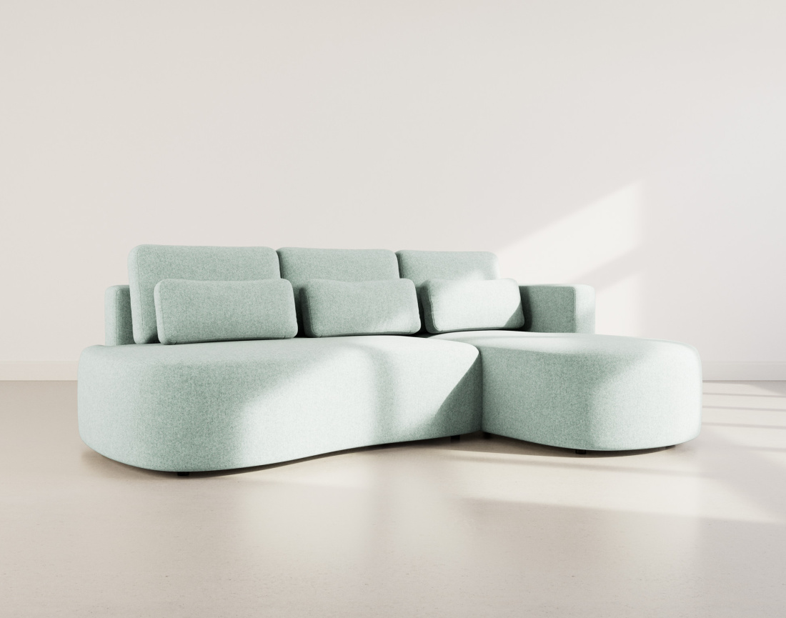 Canapé d'angle droit 4 places convertible avec coffre en tissu texturé Mahina