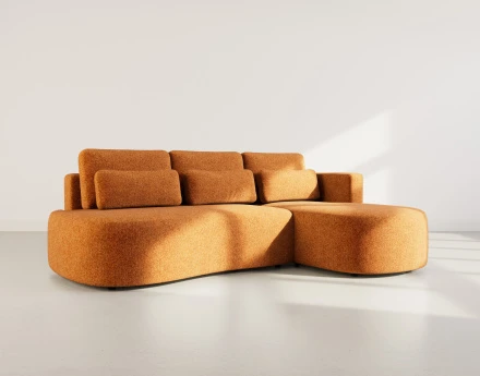 Canapé d'angle droit 4 places convertible avec coffre en tissu texturé Mahina