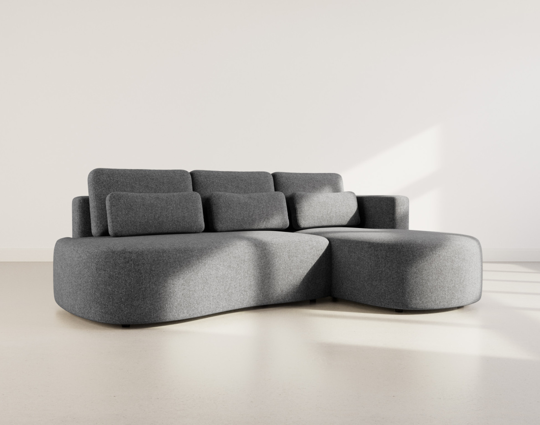 Canapé d'angle droit 4 places convertible avec coffre en tissu texturé Mahina