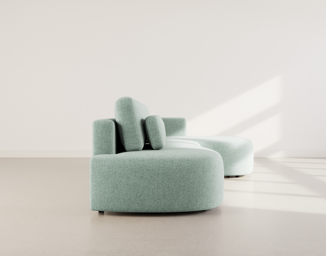 Canapé d'angle droit 4 places convertible avec coffre en tissu texturé Mahina