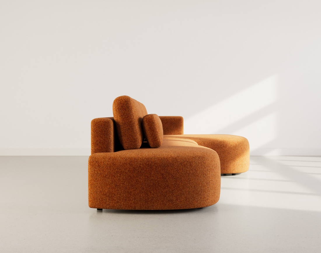 Canapé d'angle droit 4 places convertible avec coffre en tissu texturé Mahina