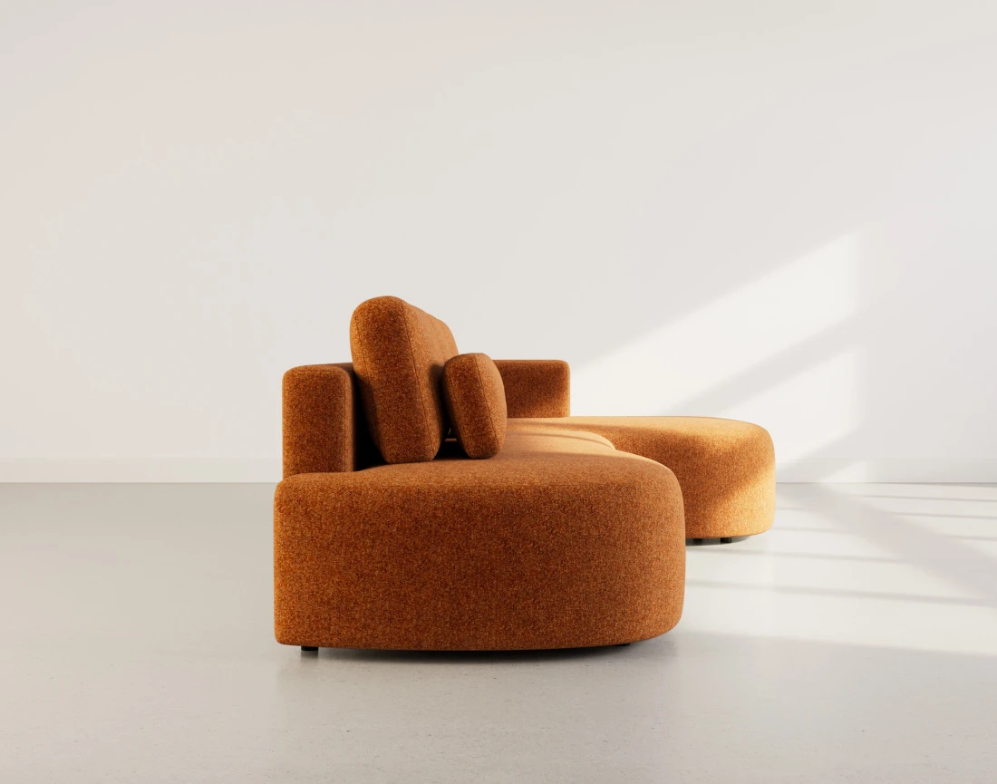 Canapé d'angle droit 4 places convertible avec coffre en tissu texturé Mahina