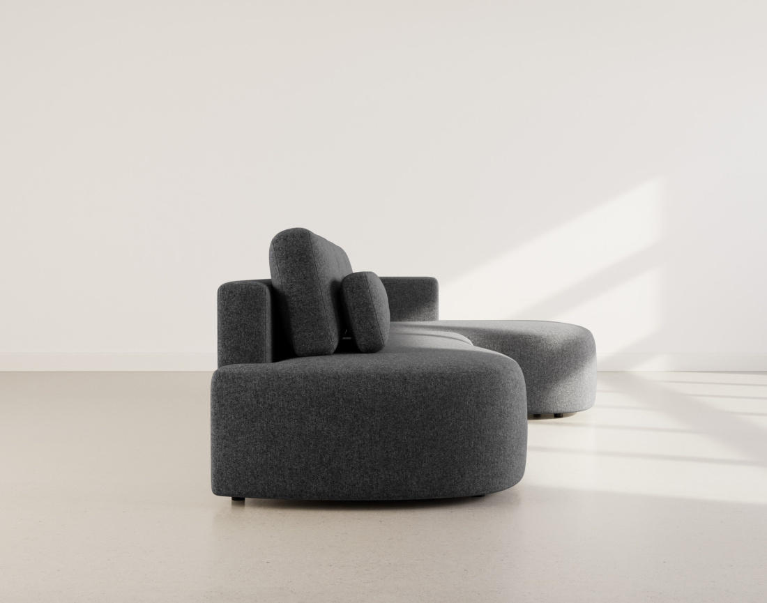 Canapé d'angle droit 4 places convertible avec coffre en tissu texturé Mahina