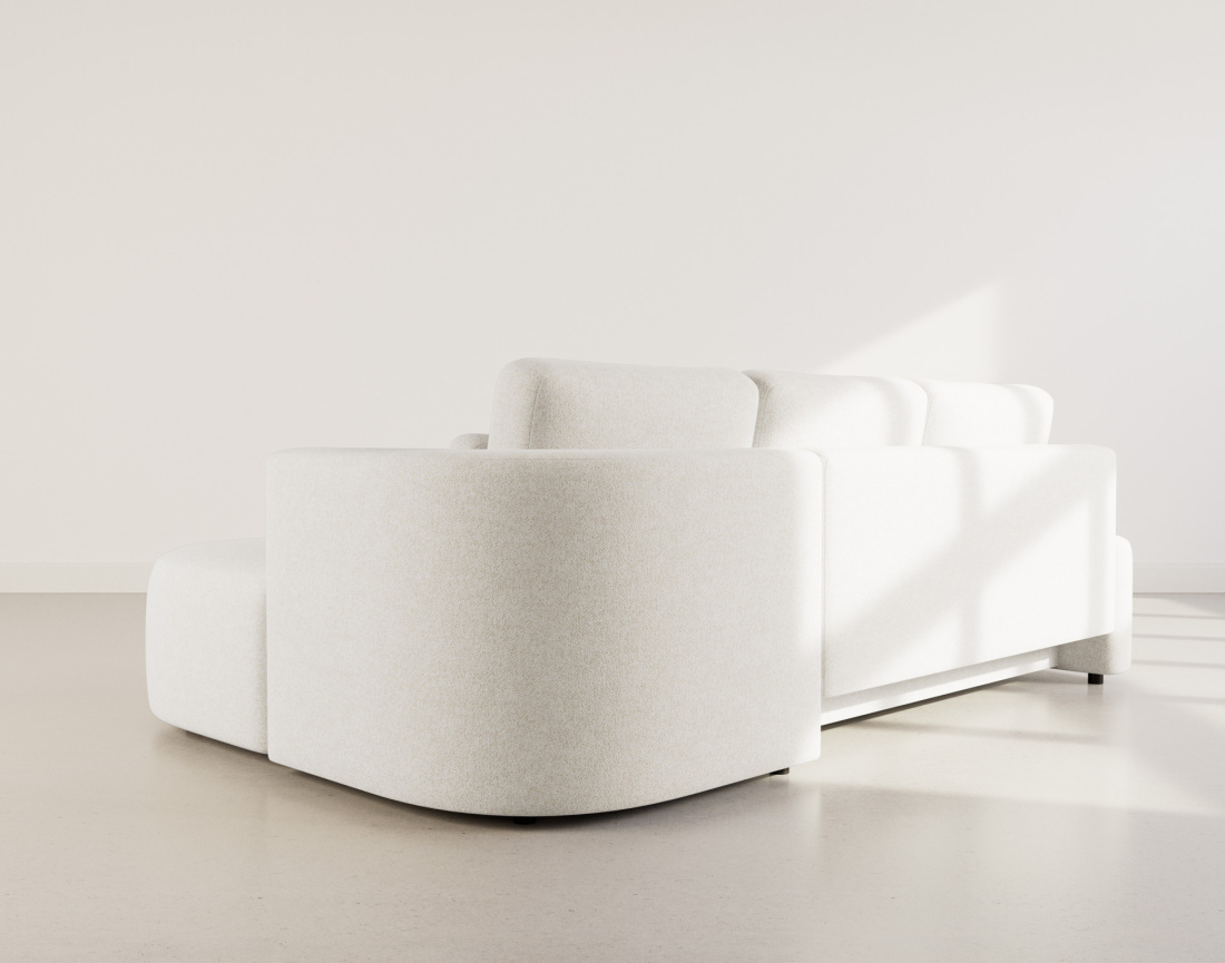 Canapé d'angle droit 4 places convertible avec coffre en tissu texturé Mahina