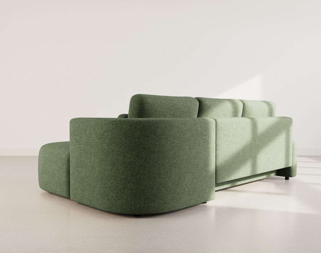 Canapé d'angle droit 4 places convertible avec coffre en tissu texturé Mahina