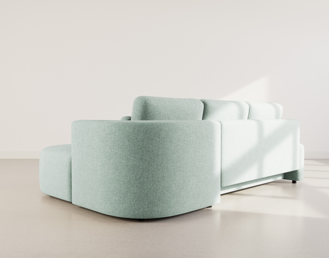 Canapé d'angle droit 4 places convertible avec coffre en tissu texturé Mahina