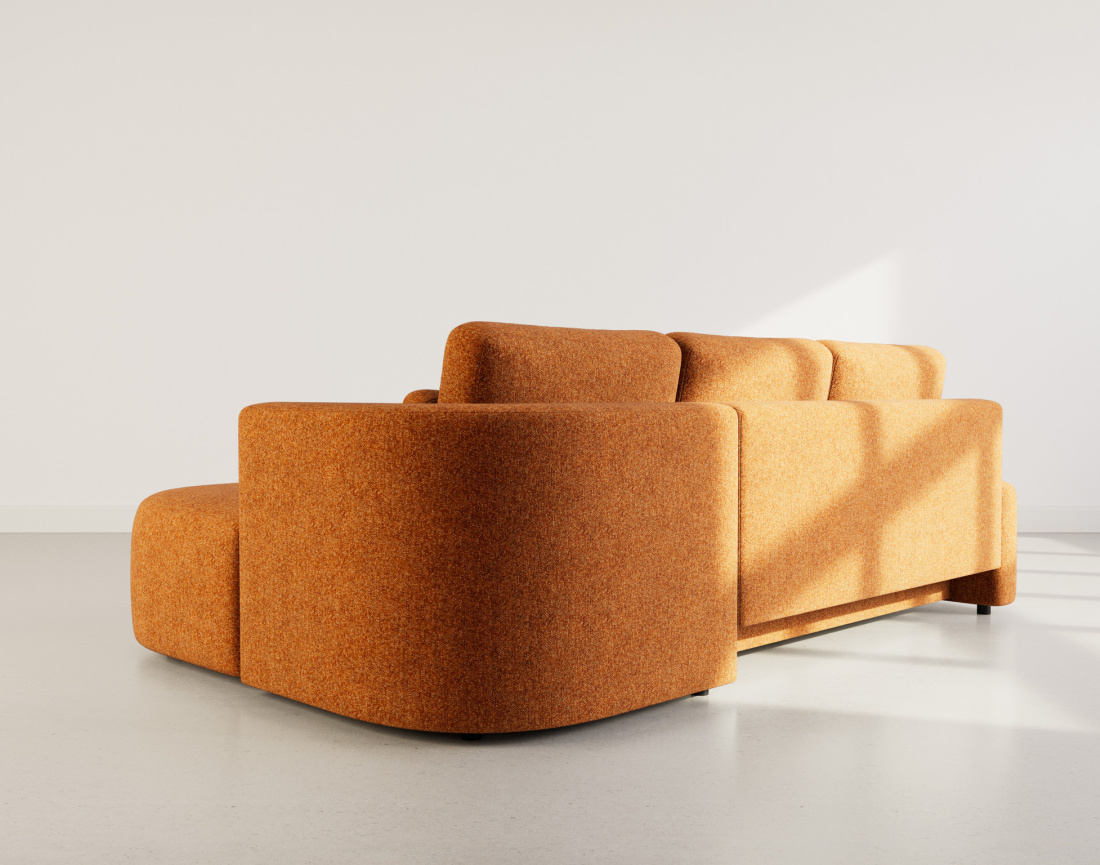 Canapé d'angle droit 4 places convertible avec coffre en tissu texturé Mahina