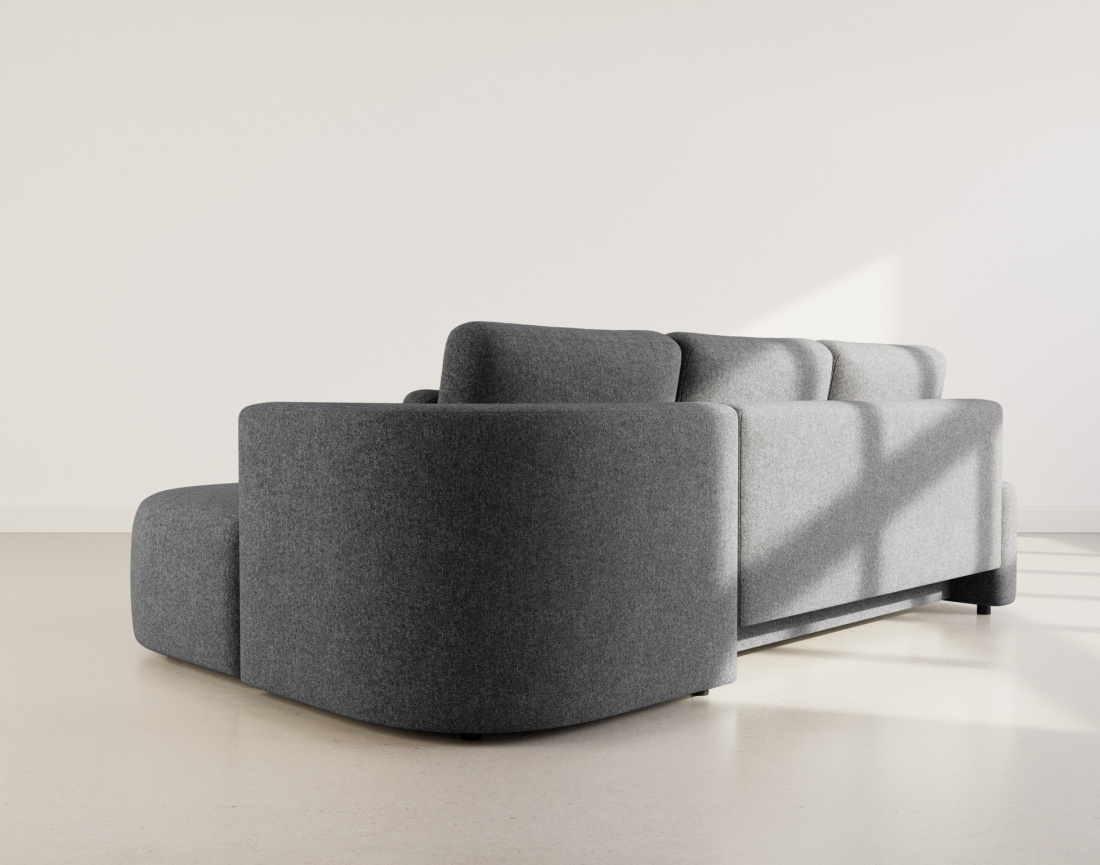 Canapé d'angle droit 4 places convertible avec coffre en tissu texturé Mahina