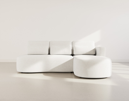 Canapé d'angle droit 4 places convertible avec coffre en tissu texturé Mahina