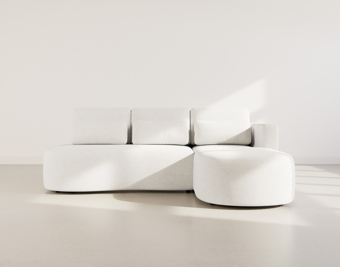 Canapé d'angle droit 4 places convertible avec coffre en tissu texturé Mahina