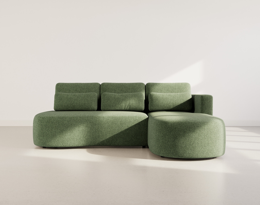 Canapé d'angle droit 4 places convertible avec coffre en tissu texturé Mahina