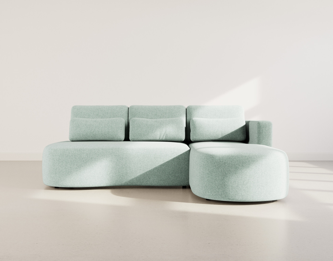 Canapé d'angle droit 4 places convertible avec coffre en tissu texturé Mahina