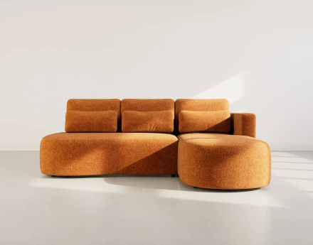 Canapé d'angle droit 4 places convertible avec coffre en tissu texturé Mahina