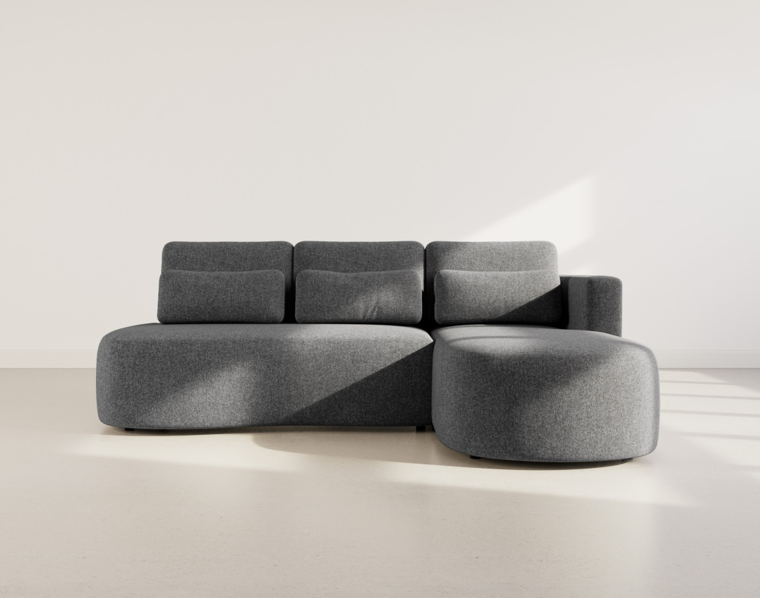 Canapé d'angle droit 4 places convertible avec coffre en tissu texturé Mahina