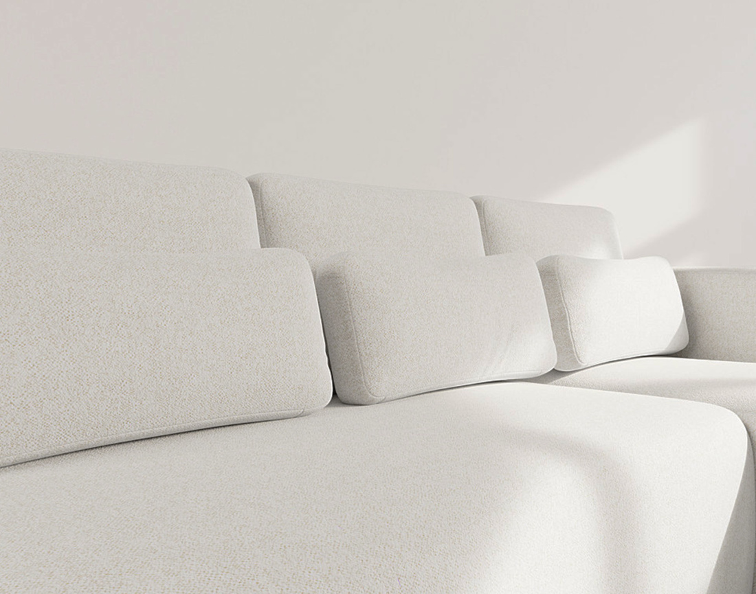 Canapé d'angle droit 4 places convertible avec coffre en tissu texturé Mahina