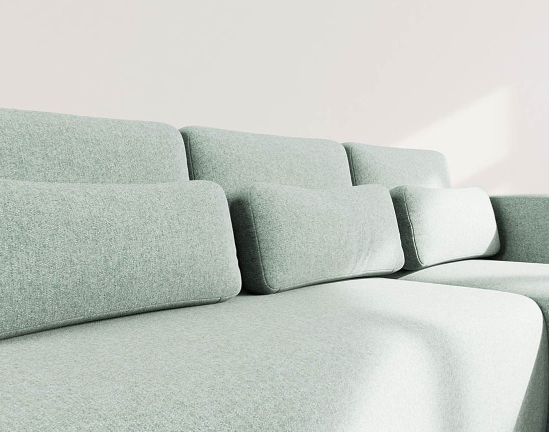 Canapé d'angle droit 4 places convertible avec coffre en tissu texturé Mahina