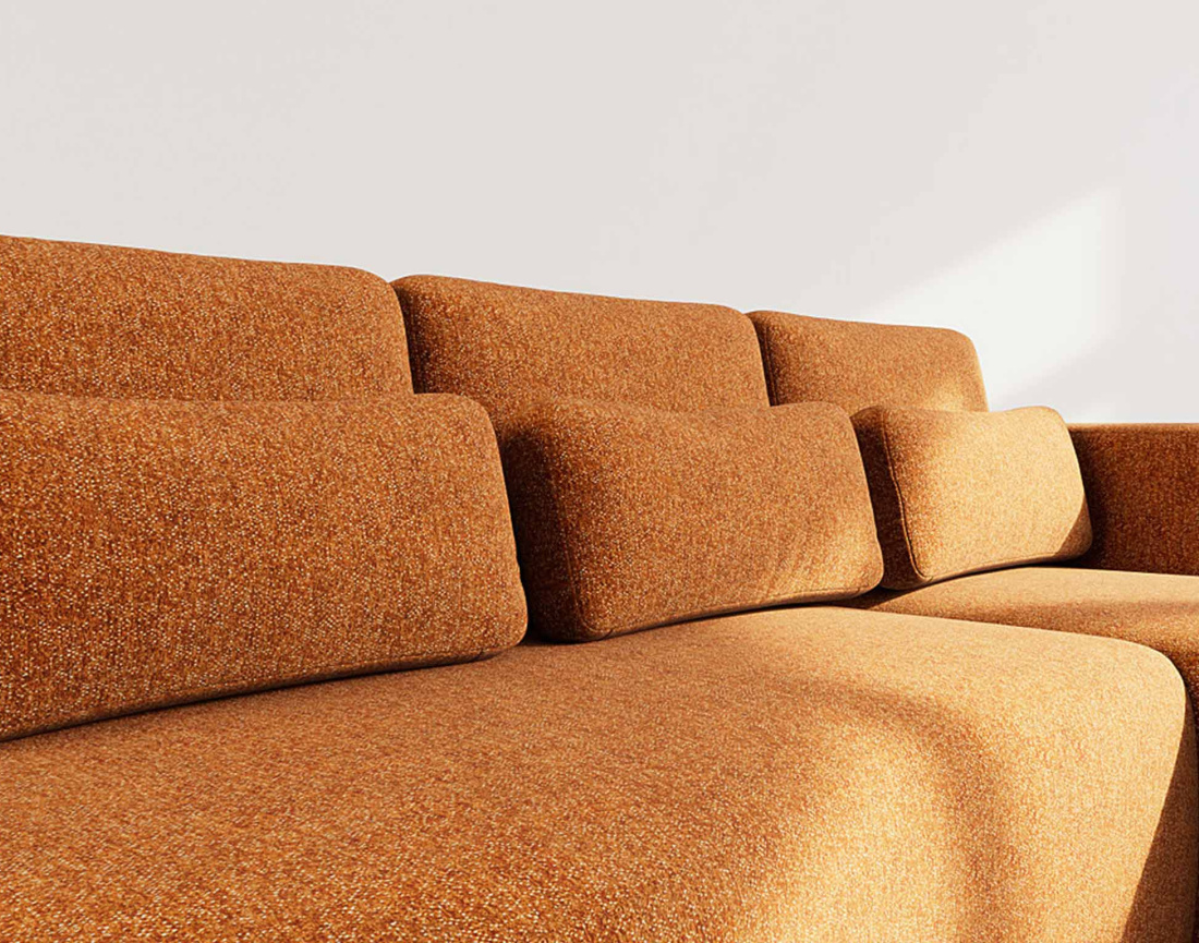 Canapé d'angle droit 4 places convertible avec coffre en tissu texturé Mahina