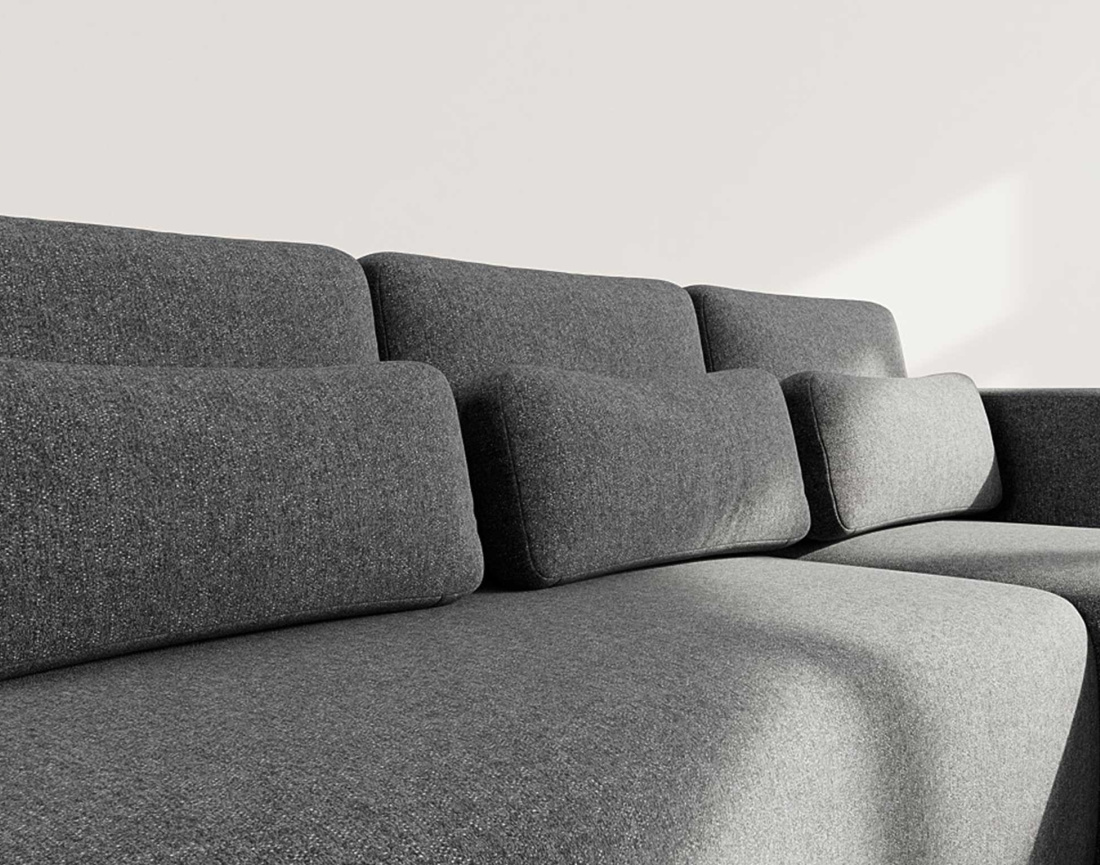 Canapé d'angle droit 4 places convertible avec coffre en tissu texturé Mahina