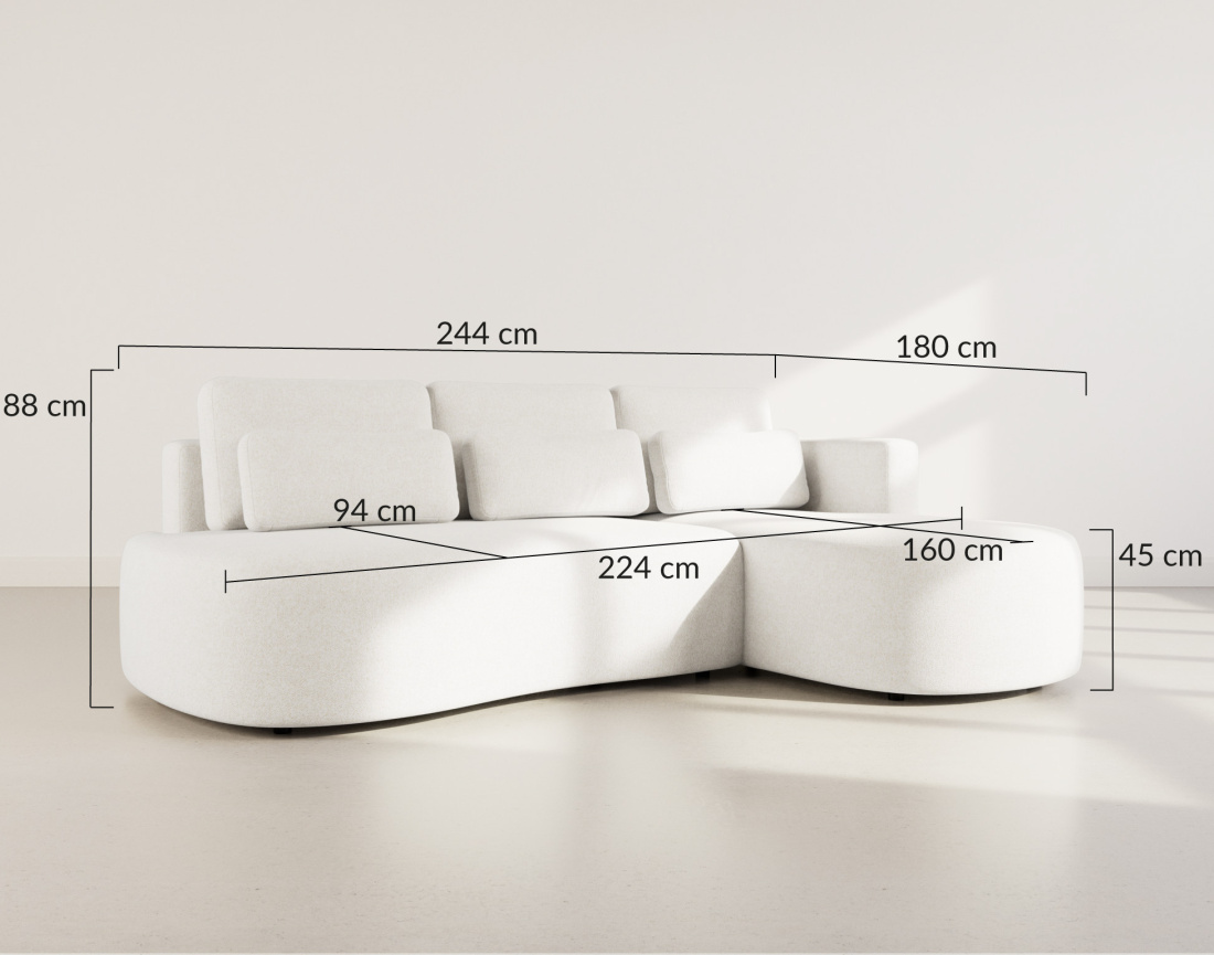 Canapé d'angle droit 4 places convertible avec coffre en tissu texturé Mahina