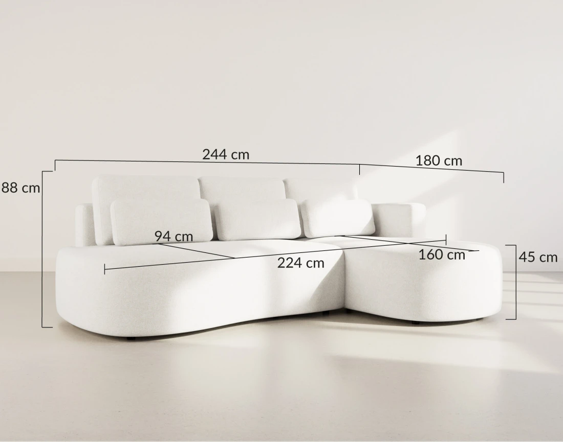 Canapé d'angle droit 4 places convertible avec coffre en tissu texturé Mahina