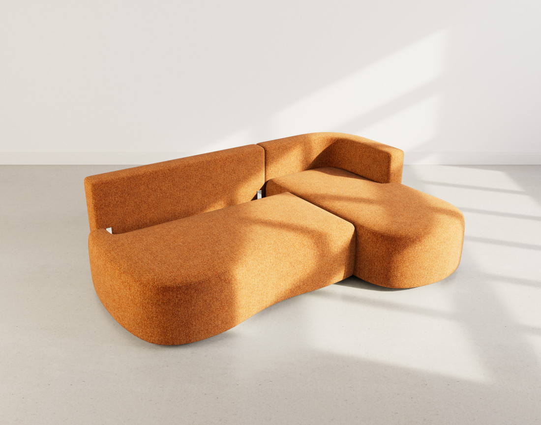 Canapé d'angle droit 4 places convertible avec coffre en tissu texturé Mahina