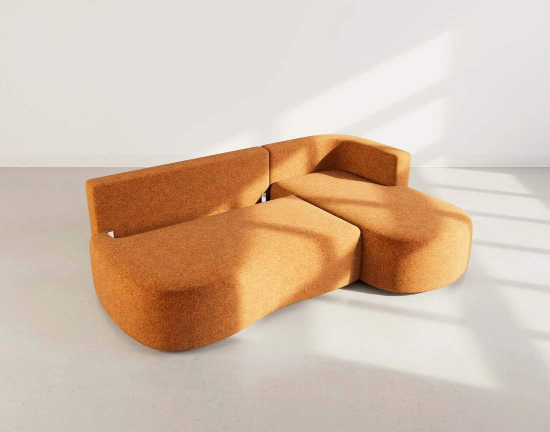 Canapé d'angle droit 4 places convertible avec coffre en tissu texturé Mahina