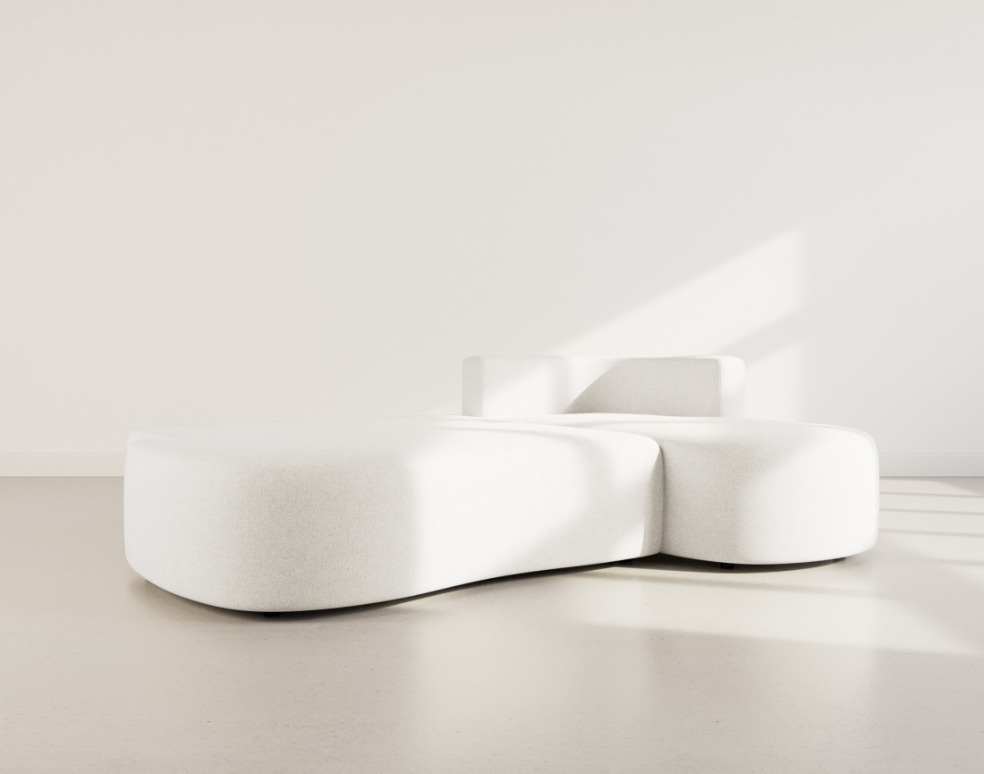 Canapé d'angle droit 4 places convertible avec coffre en tissu texturé Mahina