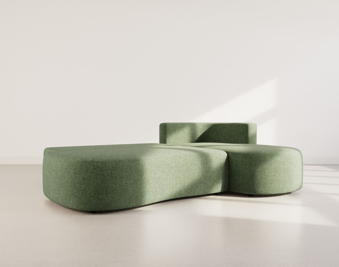 Canapé d'angle droit 4 places convertible avec coffre en tissu texturé Mahina