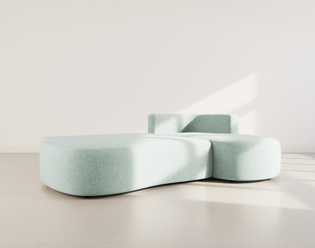 Canapé d'angle droit 4 places convertible avec coffre en tissu texturé Mahina